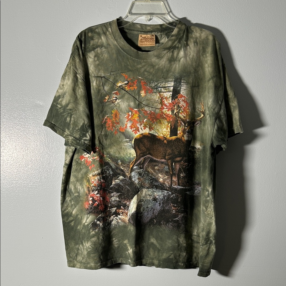 90’s The Mountain Olive Green Tie-Dye Deer Graphic Tee